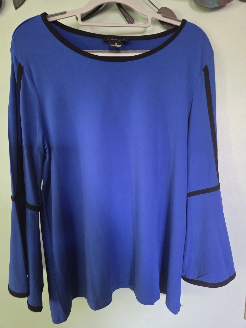 Grace Blue Bell-Sleeve Tunic with Black Trim